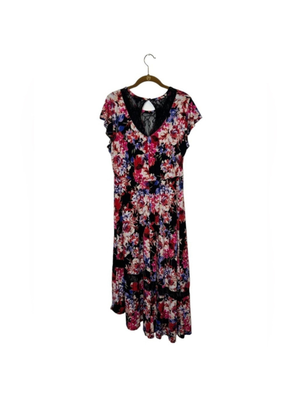 Torrid Midi Studio Knit Fit & Flare Black Floral Asymmetrical Dress Size 1X - Picture 8 of 14